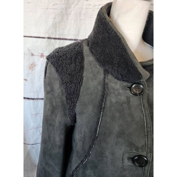 Zac Posen Suede Button Front Sherpa Jacket Size Medium - Picture 4 of 7